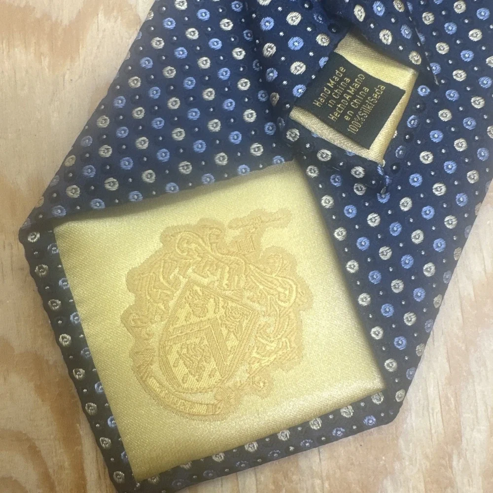 Trump Signature Gold Bar‎ Silk Tie Navy Geometric Pattern Bold Power Aesthetic
